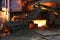 Foundry with red hot melting pig iron in Russia