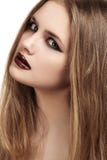 Beautiful model with long hair &amp; grunge dark gloss lips make-up, black liner - beautiful-model-long-hair-grunge-dark-gloss-lips-make-up-black-liner-sexy-woman-fashion-shiny-health-skin-sensual-glamour-45166414