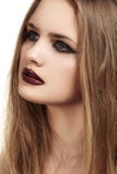 Beautiful model with long hair &amp; grunge dark gloss lips make-up, black liner - beautiful-model-long-hair-grunge-dark-gloss-lips-make-up-black-liner-sexy-woman-fashion-shiny-health-skin-sensual-glamour-45166453