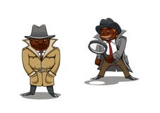 Cartoon detective and spy with magnifier Stock Photos