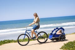 Woman On A Bicycle Ride Along The Beach S