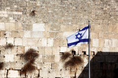 Flag of Israel vs Wailing Wall Royalty Free Stock Photo