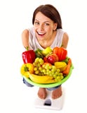 Girl weight loss on scales Stock Photos