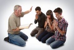 Leading three people to Christ Stock Photo