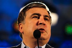 Mikheil Saakashvili spricht während einer Kampagne Lizenzfreie ...