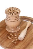 Soy beans in the wooden mortar Stock Photography - soy-beans-wooden-mortar-57104052