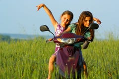 Two Young Girls Playing Outdoor Stock Image 