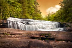 Waterfalls Nature Landscape in Mountains Sunset Stock Image