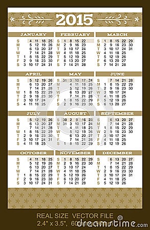 口袋日历2015年,在星期天大小的开始:2图片