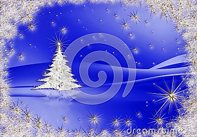  Árbol de navidad con las estrellas en fondo azul.