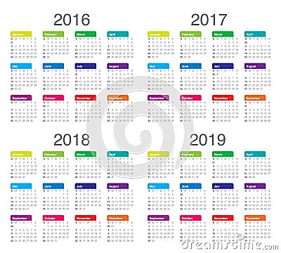日历2016 2017 2018 2019年图片