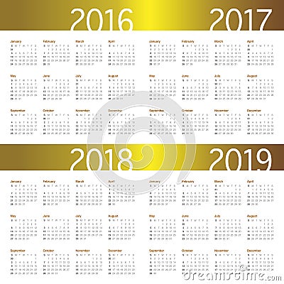 日历2016 2017 2018 2019年图片
