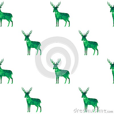 森林鹿剪影填写了绿色水彩样式