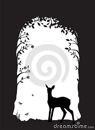 小鹿在森林里,黑白