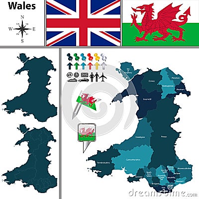 威尔士的地图有主要区域的图片
