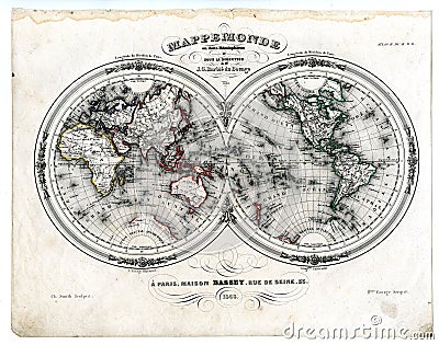 1846 Map World in Hemispheres