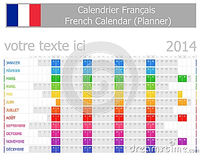 2014法国人与水平的月的计划程序日历 库存图