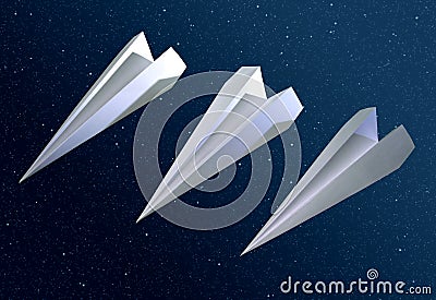 3 origami rockets in space