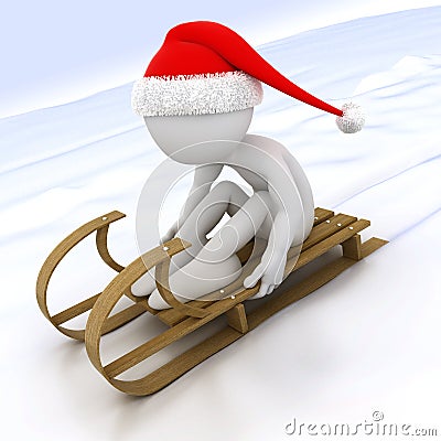 3D Human With A Sled In The Snow Stock Ima