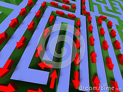 3D labyrinth with red arrow