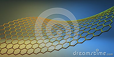 3D molecular structure on yellow-blue background