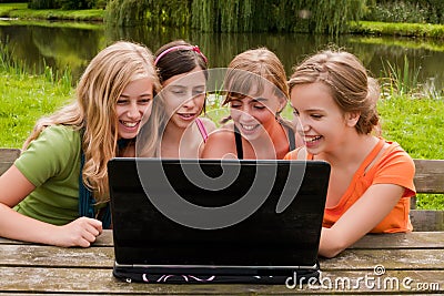 4 Young Girls On The Internet Royalty Free Stoc