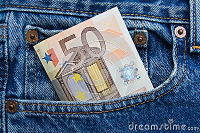 50 euro note in a blue jeans pocket