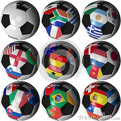 9 Soccer balls with 32 flags - Group A-H 2010