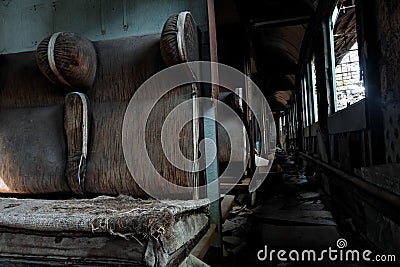 Abandoned carriage interior with seats
