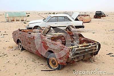 Abandoned cars in the desert