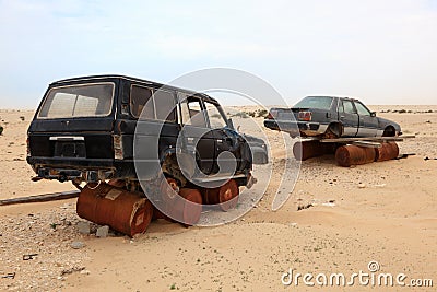 Abandoned cars in the desert