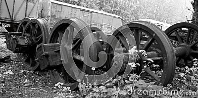 Abandoned old wheels of a train