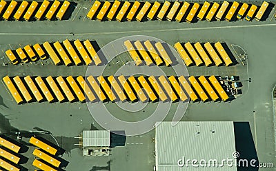 Abstract Aerial View of School Bus Depot