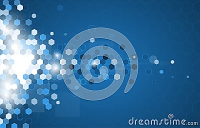 Abstract blue hexagon background with white border and arrow