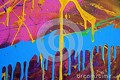 Abstract blue & pink & yellow paint