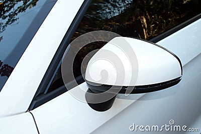 Abstract Closeup Side View of Rear-view Mirror And Vehicle