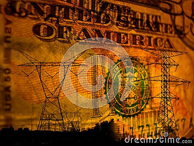 Abstract of electric power on money background