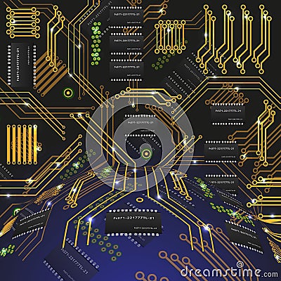 Abstract hollow sphere, chip, microcircuit, silicon chip, microchip