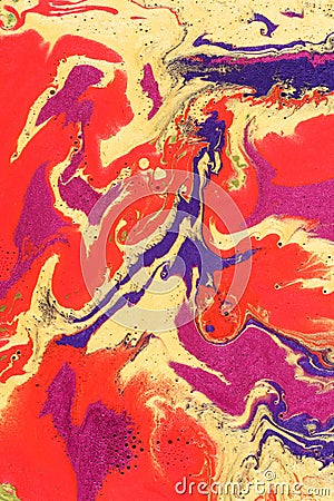 Abstract painting in gold purple and magenta