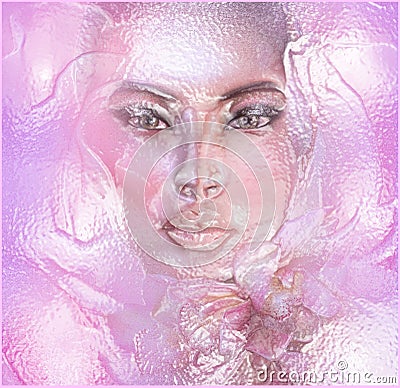 Abstract pink floral with womans face