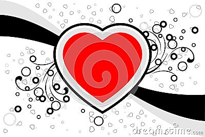 Abstract Valentine card with scrolls, heart shapes, stars - vect