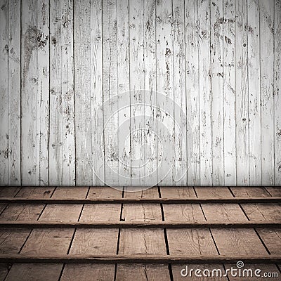 Abstract wooden interior with white wall