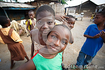 ACCRA, GHANA � MARCH 18: Unidentified african boys greeting to t