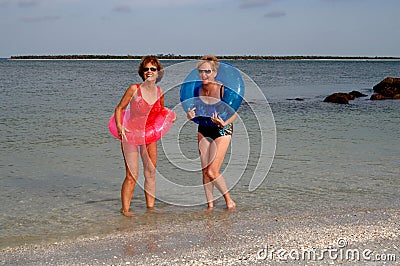 Active older women at beach