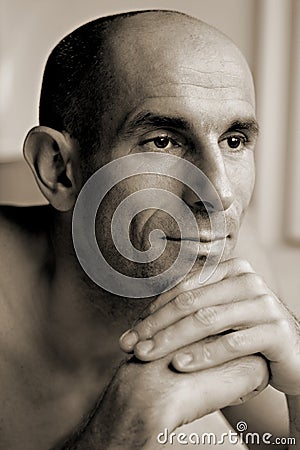 Adult male thinking contemplating pose
