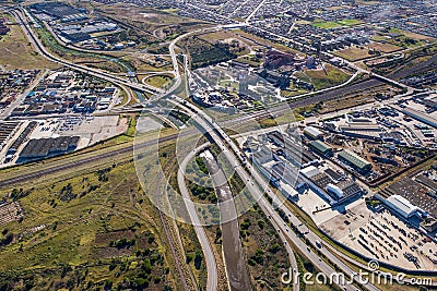 Aerial of freeway intersection in South Africa