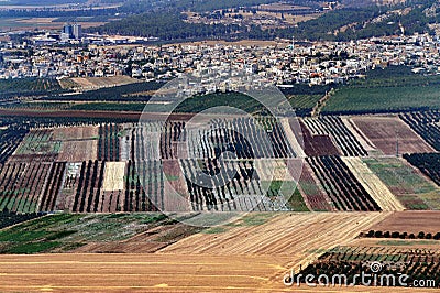 Aerial view of cultivated fields in Izrael Valley