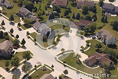 Aerial View Neighborhood Houses and Home in Cul De Sac