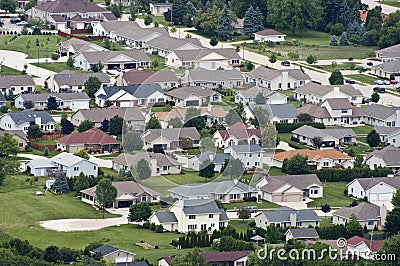 Aerial View Neighborhood Houses, Homes, Residences