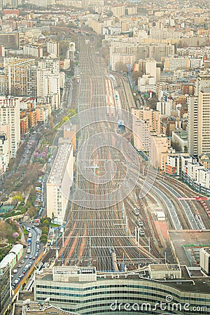 Aerial view of railways near Monparnasse in Paris